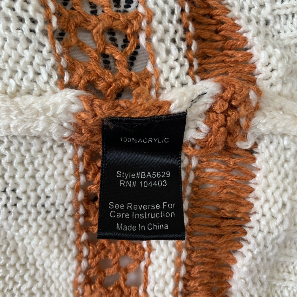 {3/$15} Blu Pepper | Cream and Brown Knit Fringe Cardigan - Picture 7 of 9
